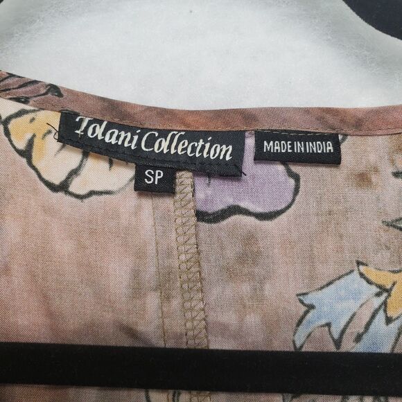 SP Small Petite Tolani Modal Brown Floral Long Tunic Blouse Long Sleeve Henley - Picture 5 of 13